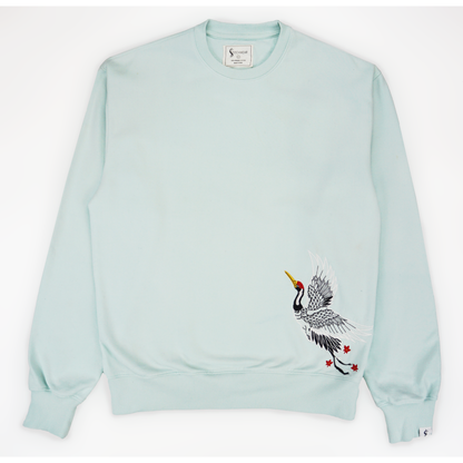 Swooping Crane Embroidered Crew Sweater