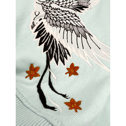 Swooping Crane Embroidered Crew Sweater