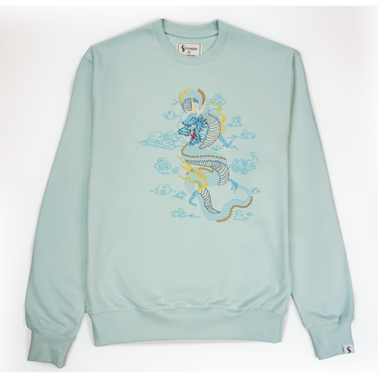 Artic Blue Crew Dragon Embroidered Sweater