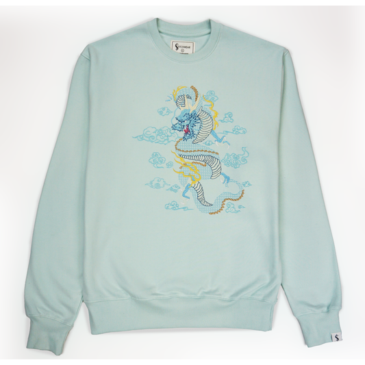 Artic Blue Crew Dragon Embroidered Sweater