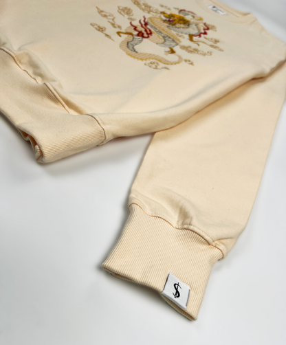 Dragon Embroidered Sand Gold Crew Sweater