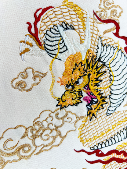 Dragon Embroidered Sand Gold Crew Sweater