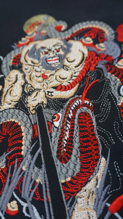 Monk Against Snake Embroidered Heavy Hoodie