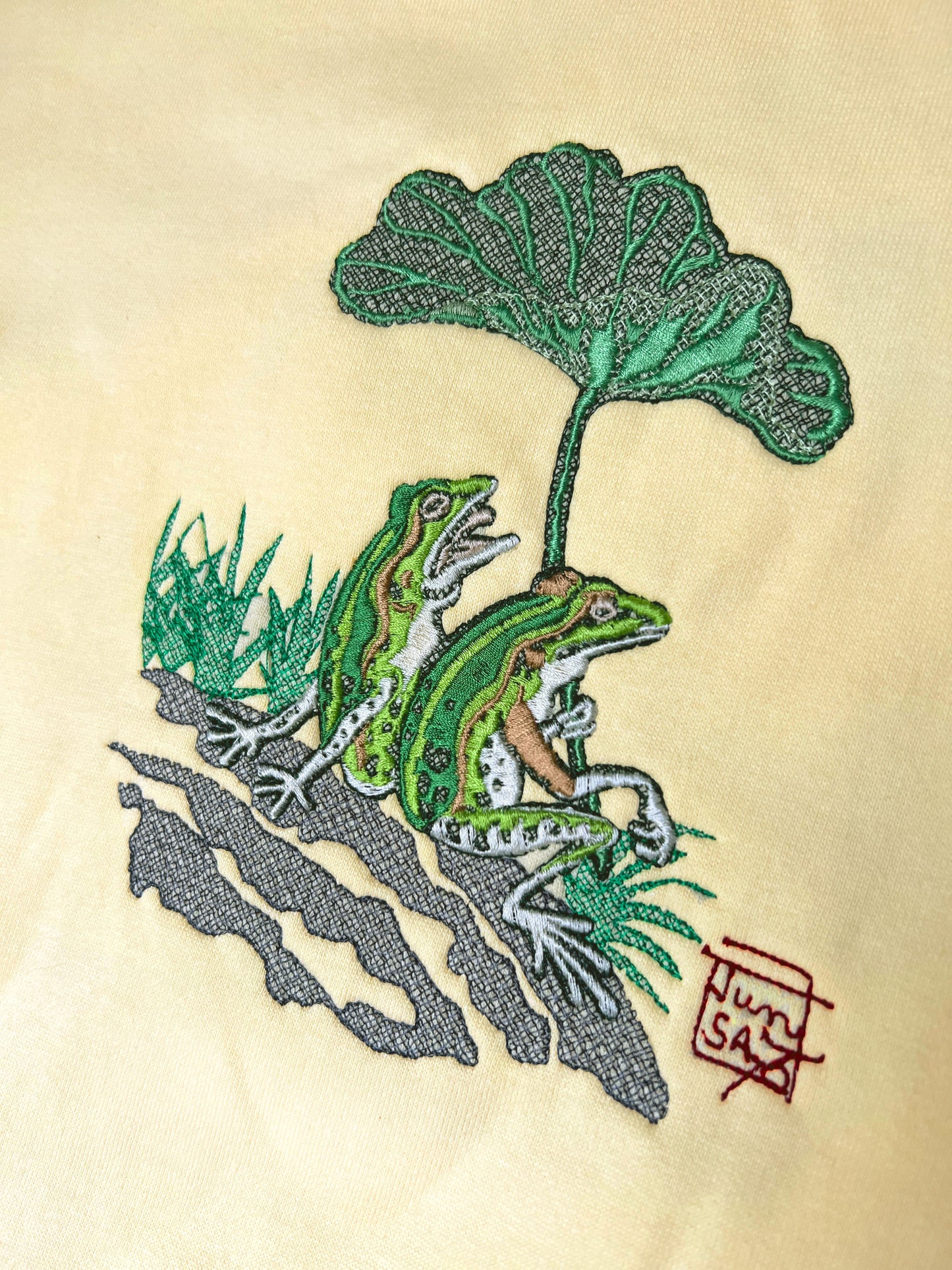 Frogs Embroidered Sweater by Jun Sato