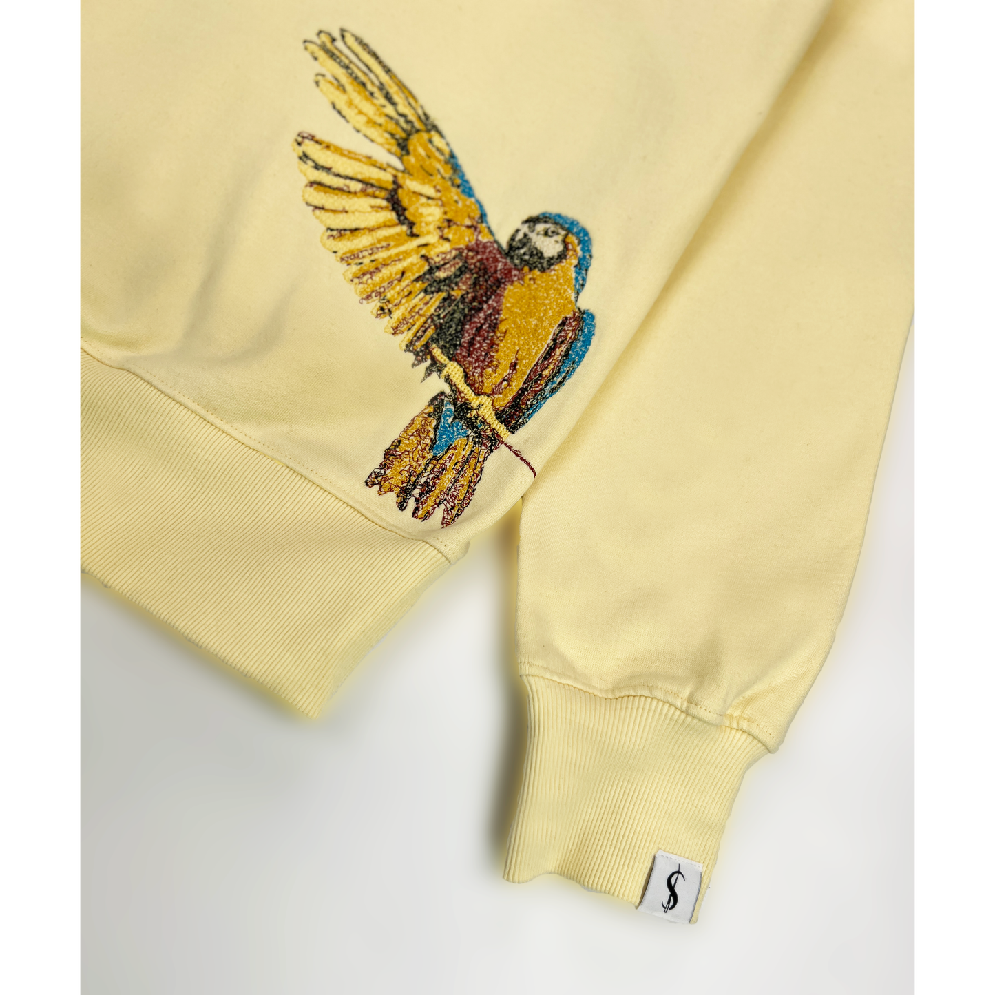 Blue Macaw Embroidered Crew Sweater