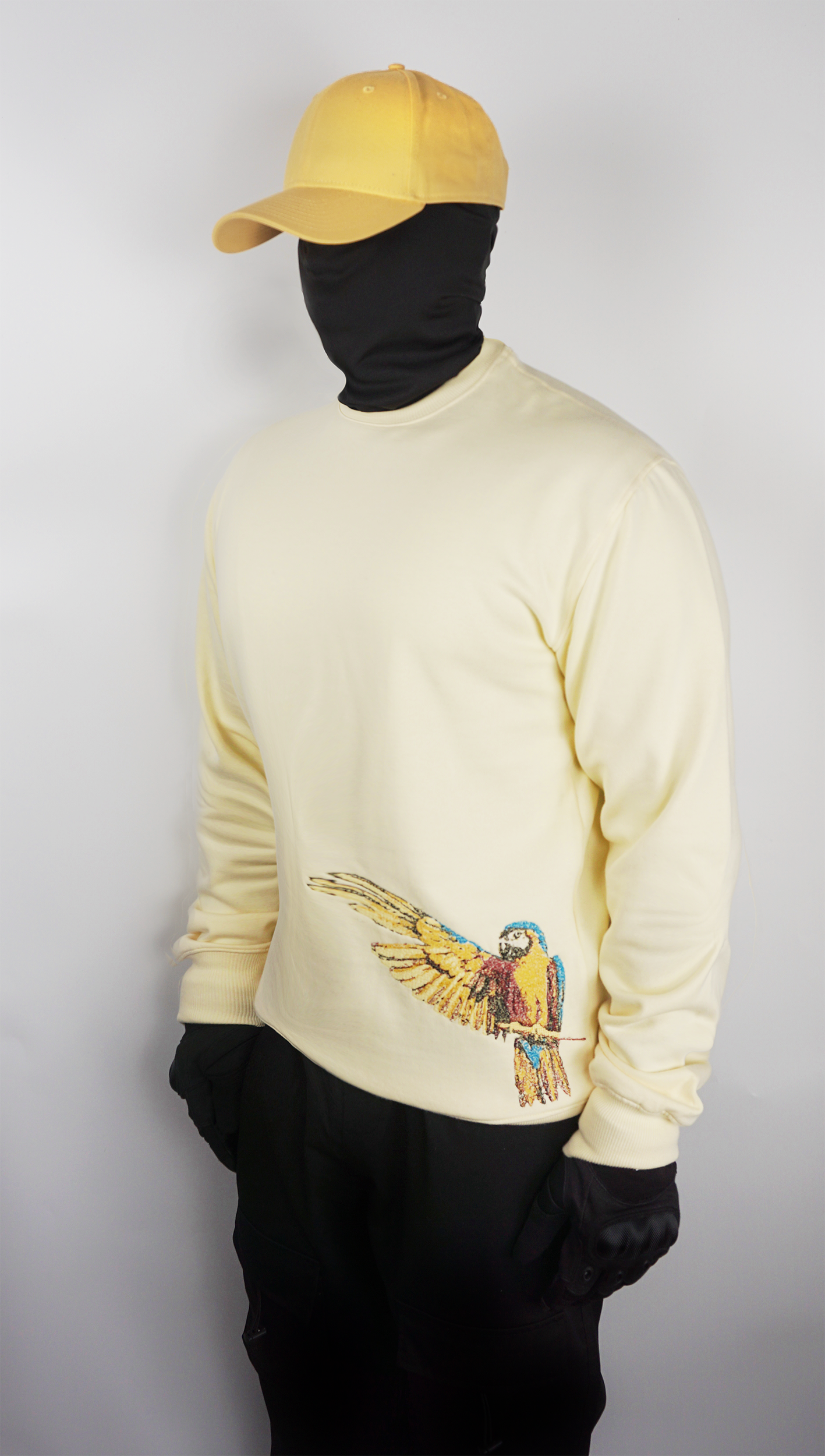 Blue Macaw Embroidered Crew Sweater